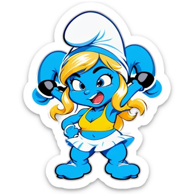 Smurfette with muscle and abs sticker