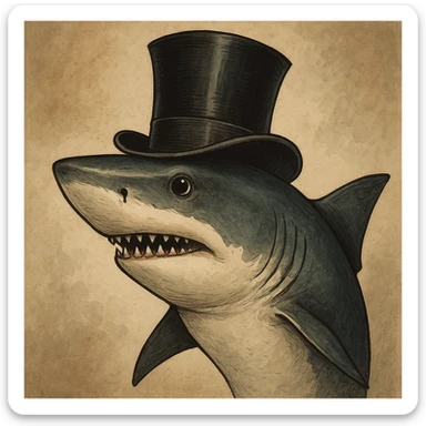 shark with a fancy top hat, style 4 sticker