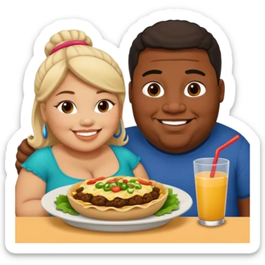 Fat Mexican woman and fat light skinned black guy eating together sticker