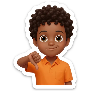 black boy curly hair orange shirt thumbs down not happy sticker