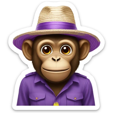 monkey with a straw hat and purple apple sticker