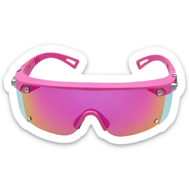 sporty pink shield visor sunglasses with ultra thick frame and decorative side screws, industrial heavy-duty look, massive build, one-piece lens sticker