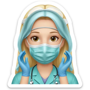 medica rubia con pelo largo, con mascarilla y guantes sticker