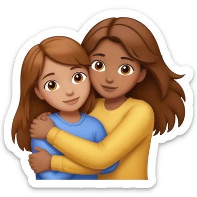 two girls hugging, one named Corny with brown hair sticker