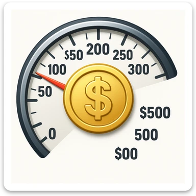 Show only half of the speedometer, and make the dollar coin in the center much bigger, keep classic apple emoji style sticker