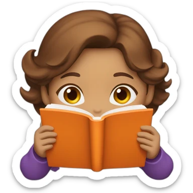 brown-medium-hair-girl-wearing-purple-blouse-reading-a-orange-book-without-glasses sticker