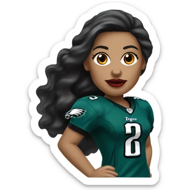  White skin female dark hair red lips wearing Philadelphia Eagles jersey sticker