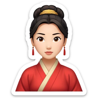 Cinematic Timeless Mulan Portrait Emoji, rendered in a clean vector style. Depict Mulan with warm, light-toned skin, neatly styled dark hair in a traditional bun, and a serene, confident expression, dressed in a simple traditional robe with minimal decoration. The image is highlighted by a soft, inviting glow and a subtle glowing outline, capturing enduring beauty and quiet strength. sticker