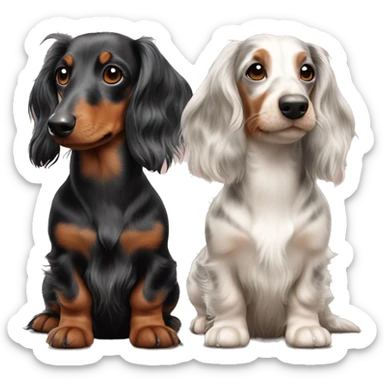 Two Tri Merle long haired Dachshunds together sticker