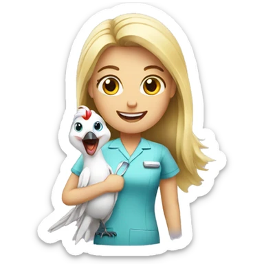 blonde dentist with cockatiel on her arm sticker