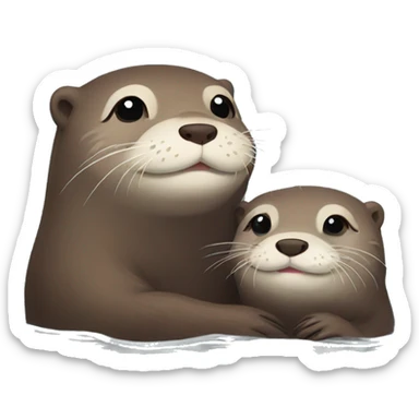 cute otter swimming with baby otter sticker