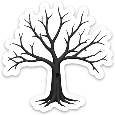 black dead tree silhouette, leafless, minimal style, few branches, simple shape, no background sticker