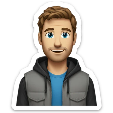 brown-haired-man-with-gray-blue-eyes-dressed-in-a-gray-hoodie-and-black-vest sticker