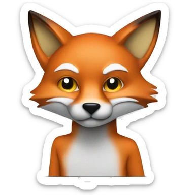 A fox behind a macbook and with cyberhacker style sticker