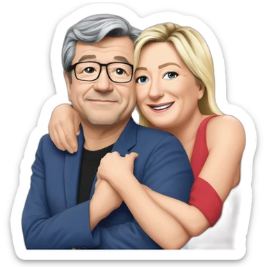 Jean-Luc Melonchon caresse Marine Le Pen sticker