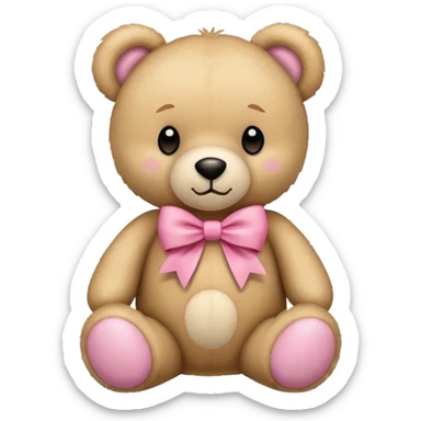 Beige teddy bear with a pink bow sticker
