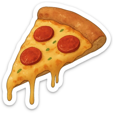ghibli style illustration of a pizza slice sticker