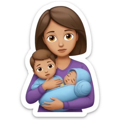 Exhausted Light brunette fit mom with baby boy sticker