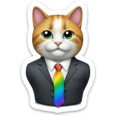 Rainbow cat in business suit sticker