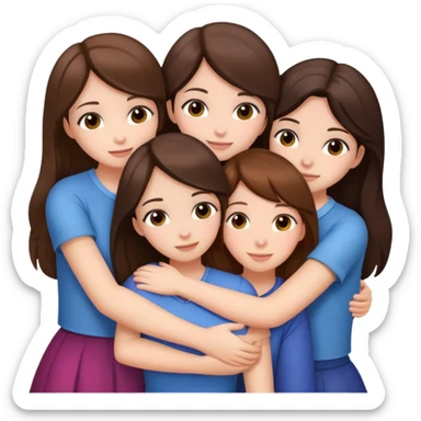5 girls brunette and white races huggings  sticker