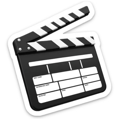 ultra simplified movie clapper with black and white colors, two simple rectangles with a diagonal line sticker
