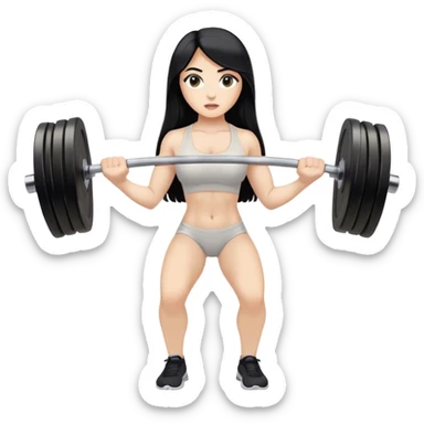 Pale girl with long black hair lifting weights sticker