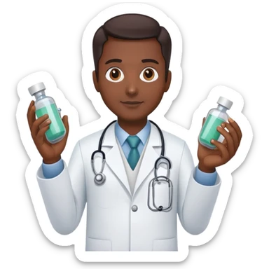 A doctor named raman plants in one hand robo other hand as medicine sticker
