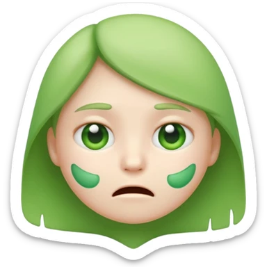 green sick face emoji, nauseous expression,
cute emoji style, mobile game emoji,
soft 3D look, white outline sticker style,
no background sticker