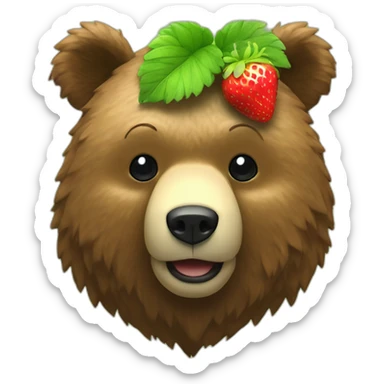 bear with a strawberry texture with small yellow points and a green plant hat sticker
