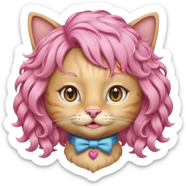 Blonde cat wearing pink curly wig sticker