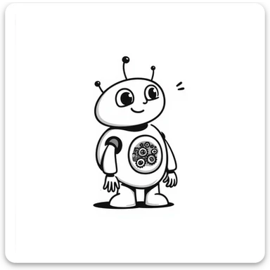 Hand-drawn robot with mechanical arms and gears sticker