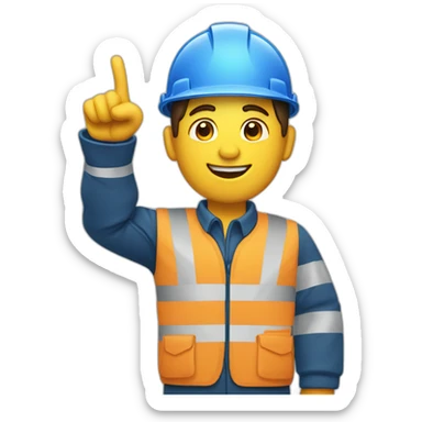 construction worker pointing left upwards in blue jacket sticker
