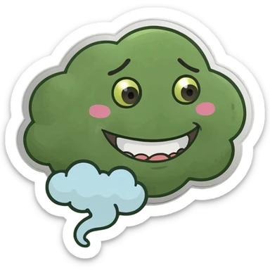 Smirking smile emoji farting with a fart cloud behind him sticker