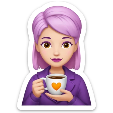 Create 3D minimalist emoji in the style of Coffee Lover — a coffee shop and roastery brand.
Style: cozy, warm.
Colors — purple-pink range.
white barista with coffee
on the form it says "Coffee Lover" sticker