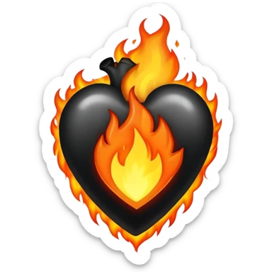 Black heart on fire sticker