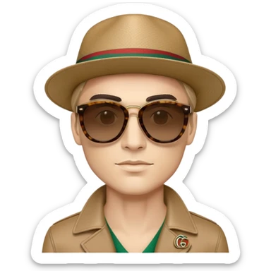 man with sunglasses, gucci hat sticker