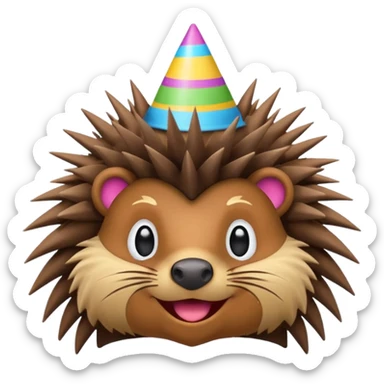 porcupine with colorful party hat sticker