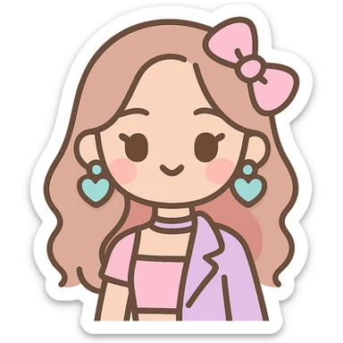 K-pop idol inspired by Blackpink, cute expression, pastel colors, stylish accessories, kawaii style sticker