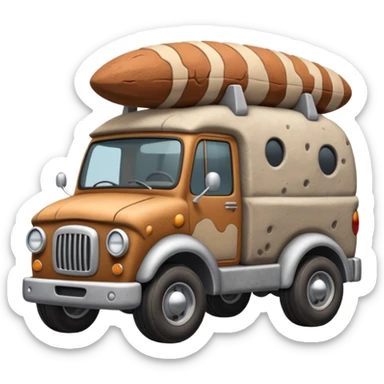  Prehistoric-style tall rocky Flintstones moving van with rock tires  sticker