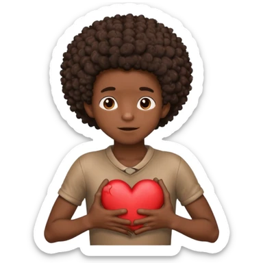 I want a black boy with chocolate skin and a small messy afro holding a heart close to his chest with his hands over the heart as if to present it to someone he loves. I want the words Aja on the heart. sticker