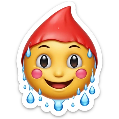 Emoji smiley face with water drop on head but make water drop red sticker