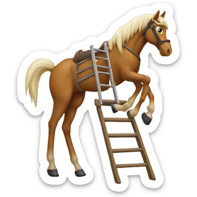 Create a horse with really long legs and a ladder to get up to it sticker
