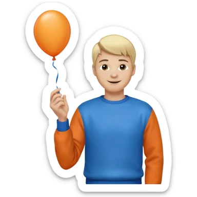 white skin, blonde hair man, orange sweater, hold blue balloon sticker