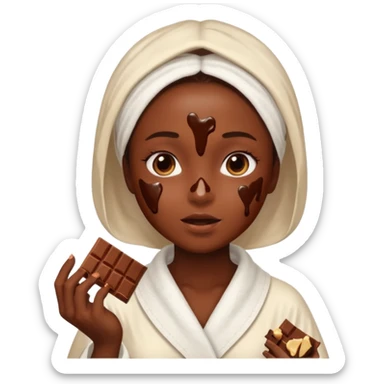 girl having facial wearing white robe, chocolate facial sticker