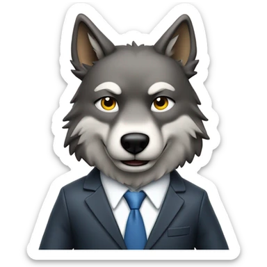 Wolf ceo wearing a suit determined smirking full body pose giving a peace sign  sticker