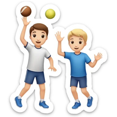 two children playing catch, throwing and catching a ball, happy and playful sticker