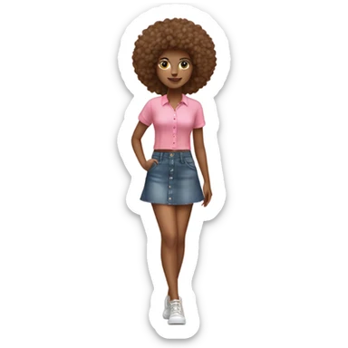 Tan girl with Afro and pink button top and jean skirt full body sticker