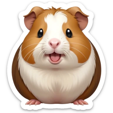 Cinematic Cute Yawning Brown and White Banded Guinea Pig Portrait Emoji, Head tilted slightly with a dramatic, wide-open yawn, revealing a soft, banded fur of brown and white with tiny, droopy ears, round dark eyes barely open in drowsy contentment, Simplified yet irresistibly adorable features, highly detailed, glowing with a soft, cozy glow, high shine, relaxed yet expressive, stylized with a touch of whimsy, bright and endearing, soft glowing outline, capturing the essence of a sleepy yet affectionate guinea pig, so drowsy it feels like it could stretch out of the screen and curl up for a nap! sticker