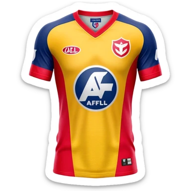 Cinematic Realistic image of an AFL jersey rendered in vibrant team colors with detailed fabric textures and dynamic creases, illuminated by bold, stadium lighting that accentuates its sporty character sticker