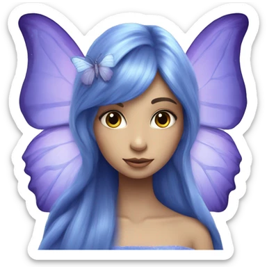 Beautiful, bluebell, fairy, blue, silver, purple, long hair, big butterfly wings sticker